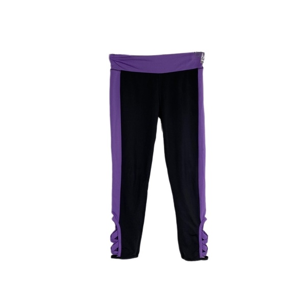 RBX Girls Criss Cross Ankle Purple Side Striped Athletic Leggings - Picture 1 of 7